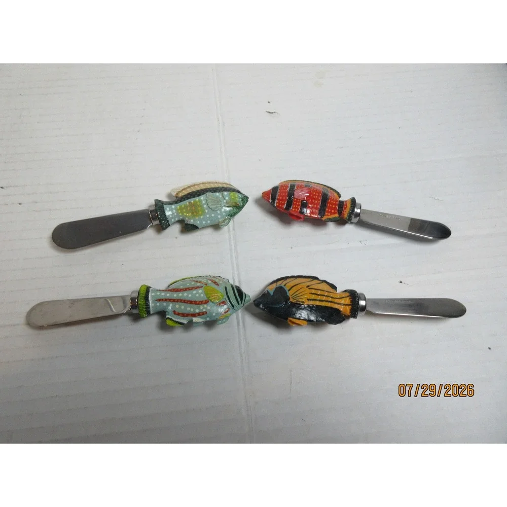 Tropical Fish Cheese Spreaders Set of 4 Stainless Steel Coastal Appetizer Knives